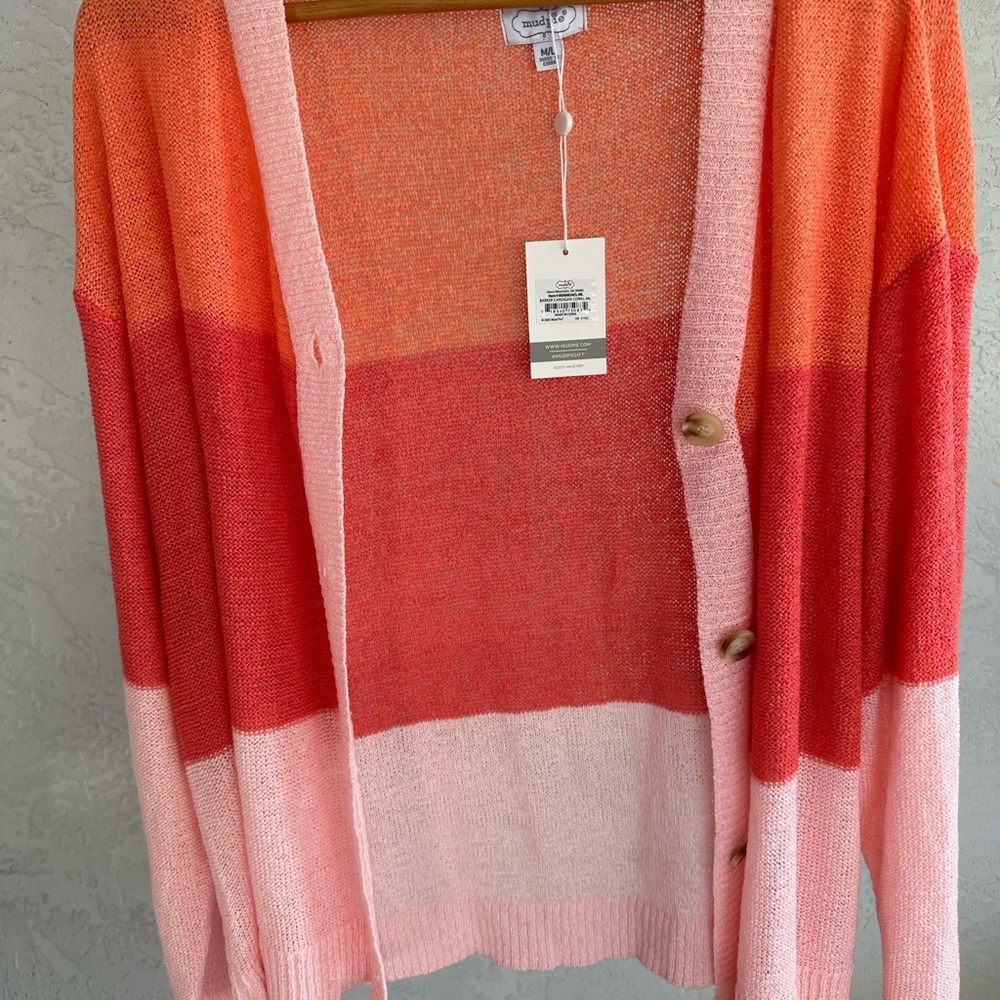 Mud Pie Pink and Orange Cardigan Sweater
